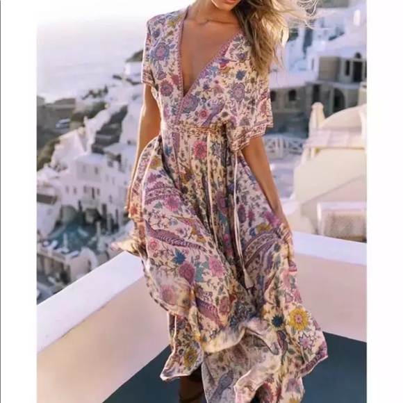 Boho Floral Bird Gypsy Print Maxi Long Dress - Picture 11 of 12